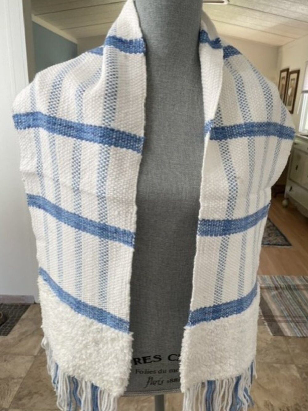 Handmade Woven Winter Scarf with Faux Fur Trim and Fringe